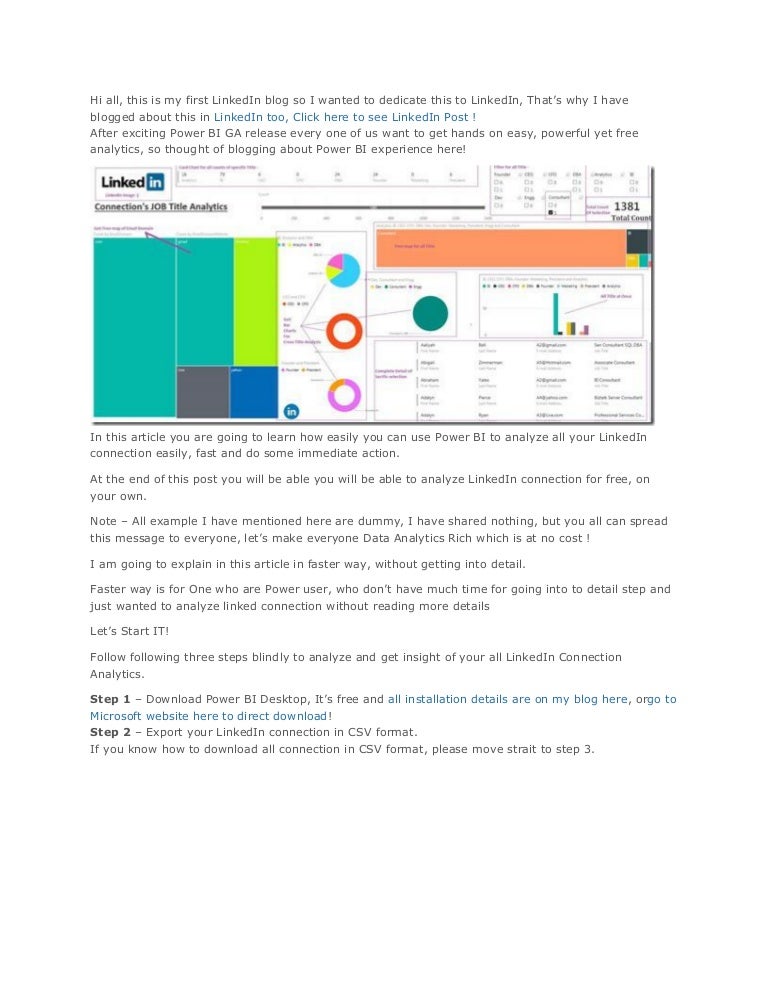 how to do free linked in connection analytic with power bi desktop