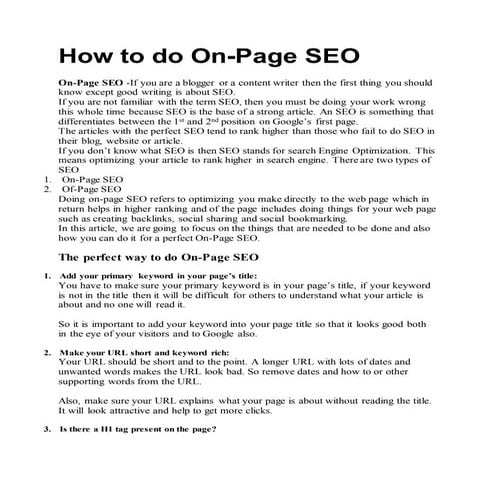 How to do on page seo