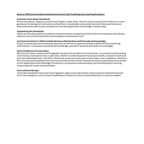 How to effectively implement common core into teaching and learning practices