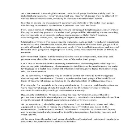 How To Eliminate Interference Encountered By Radar Level Gauges