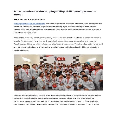 How to Enhance The Employability Skill Development in India