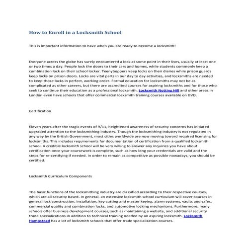 How to Enroll in a Locksmith School