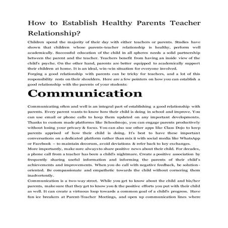 How to establish healthy parents teacher relationship