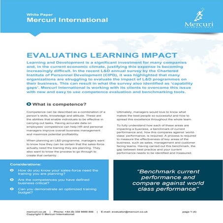 How to evaluate the impact from learning 