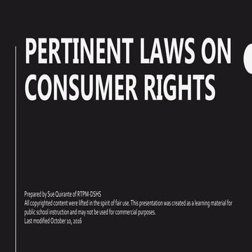 Consumer Rights: Pertinent Philippine Laws