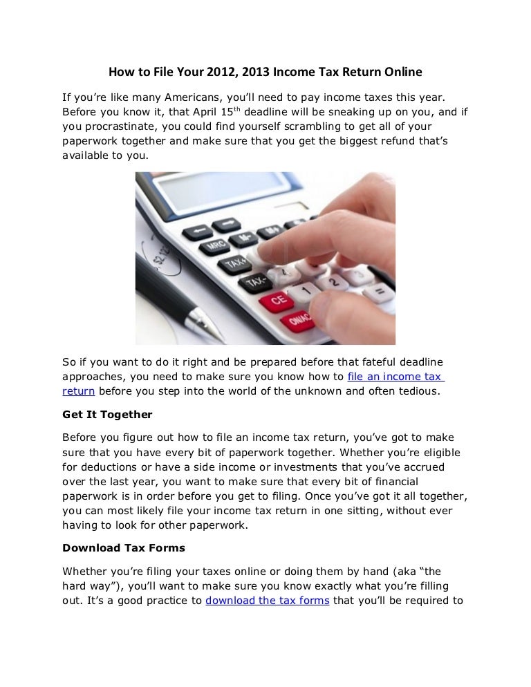 How to file your 2012, 2013 tax return online