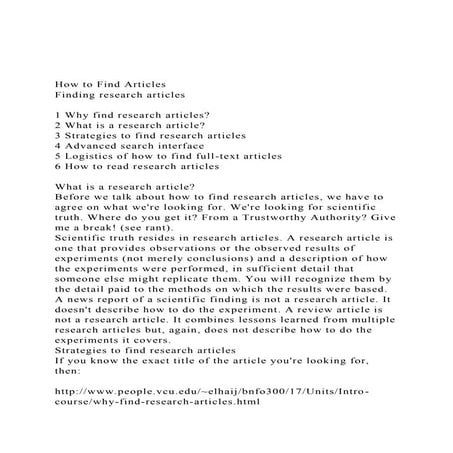 How to Find ArticlesFinding research articles1 Why find .docx