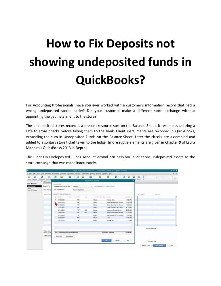 How to Fix Deposits not showing undeposited funds in QuickBooks