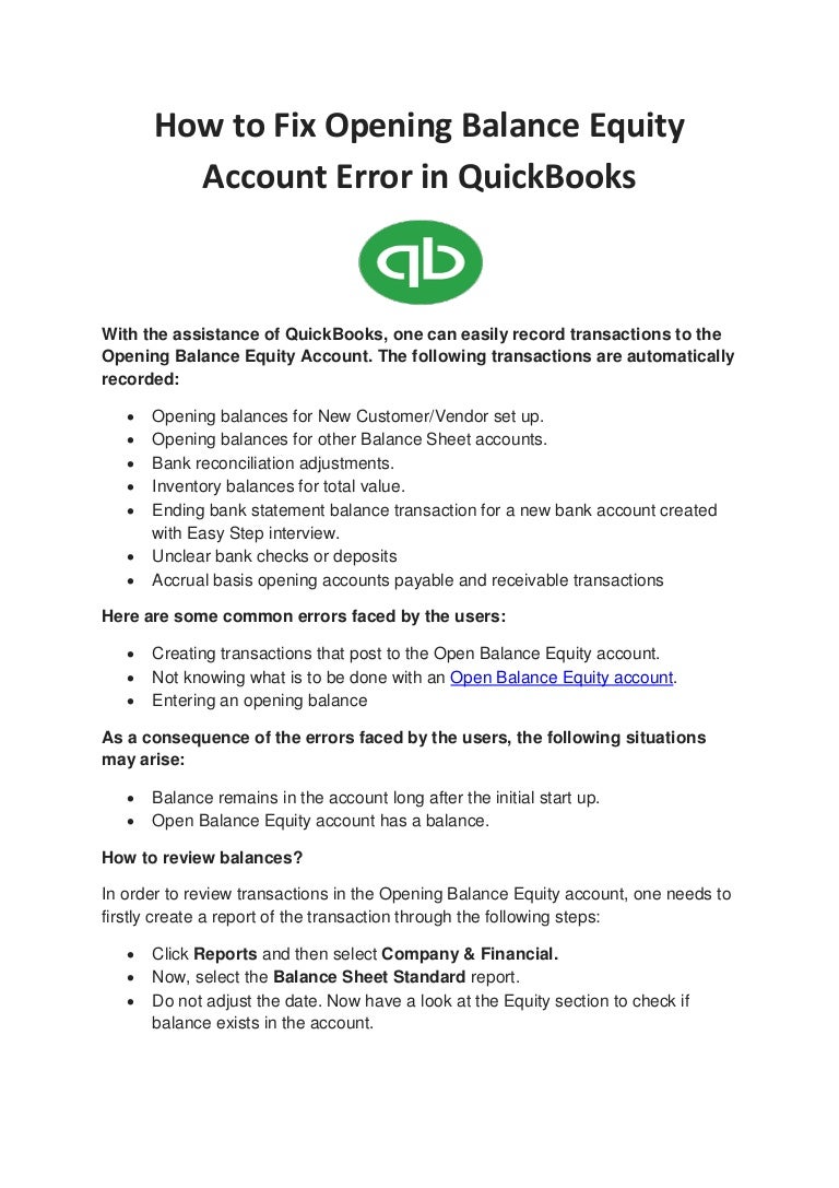 How to Fix Opening Balance Equity Account Error in QuickBooks