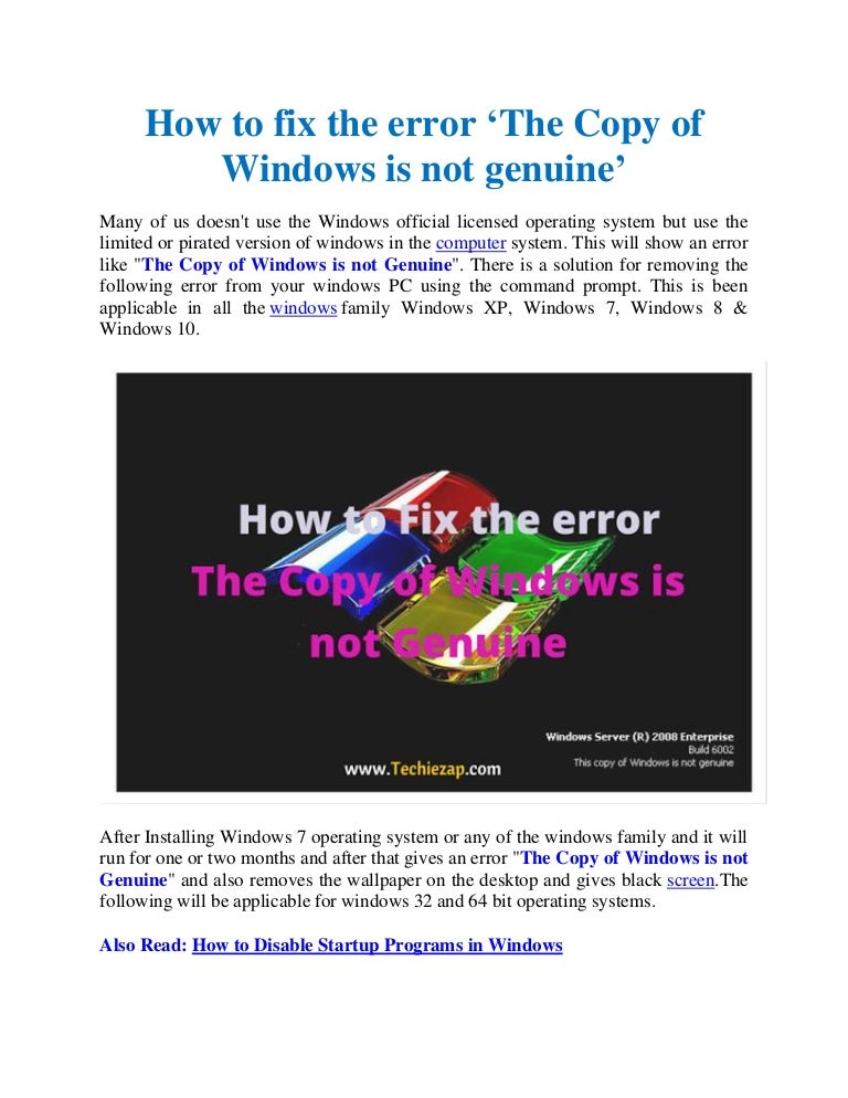 How To Fix The Error The Copy Of Windows Is Not Genuine