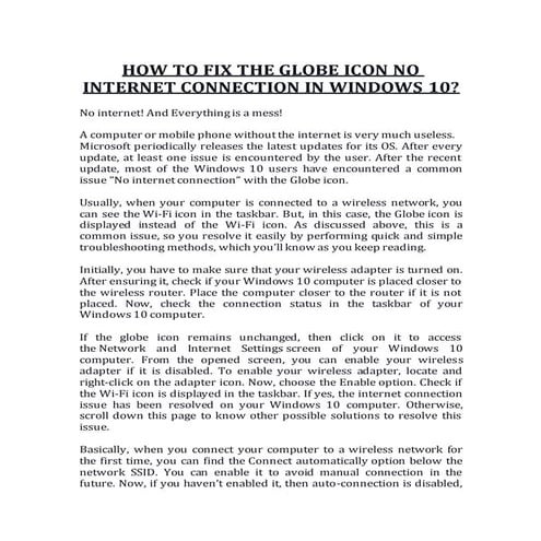 HOW TO FIX THE GLOBE ICON NO INTERNET CONNECTION IN WINDOWS 10?