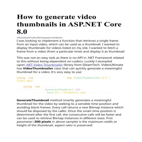 How to generate video thumbnails in ASP.NET Core | DOCX