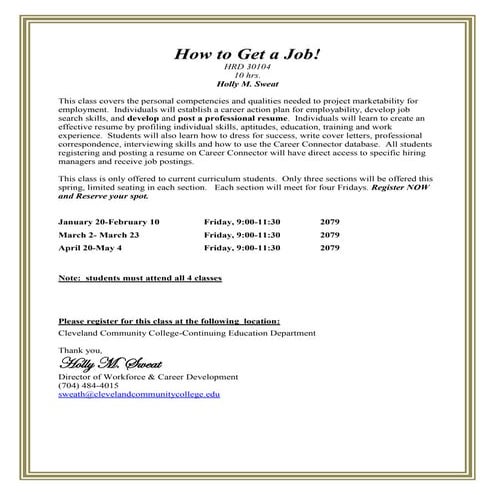 How to Get a Job FREE Workshop- Spring 2012 