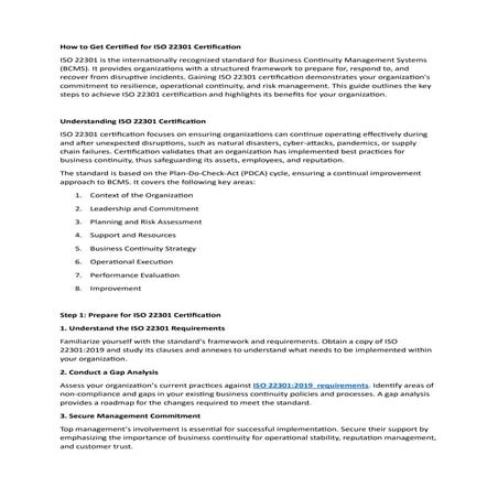 ISO 22301 Lead Implementer Certification Guide | PDF