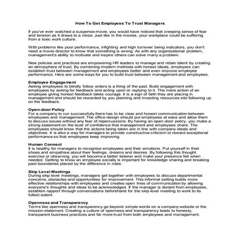 7 Steps to Building Trust in the Workplace | PDF