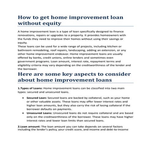 Easy way to get a home improvement loan without equity.ppt | Personal ...