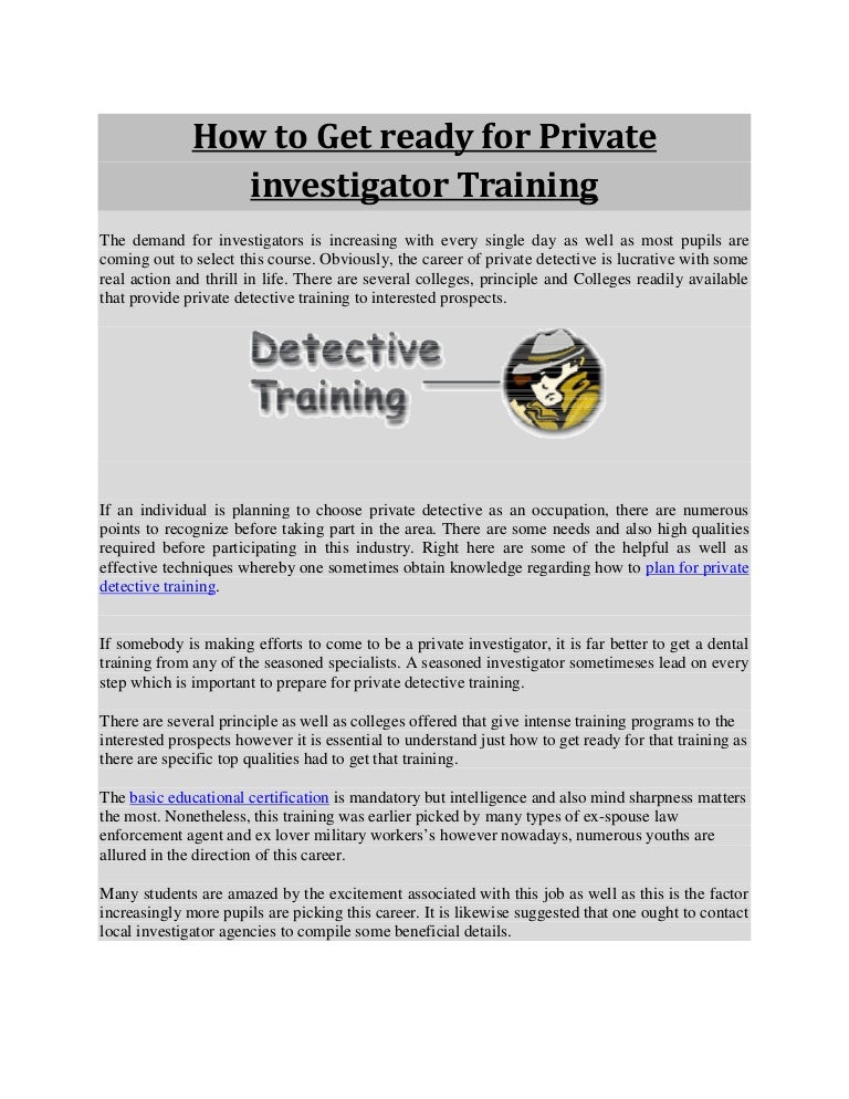 How to Get ready for Private investigator Training