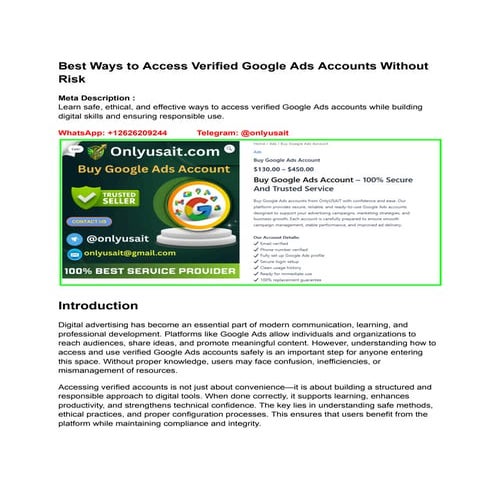 Safe and Ethical Methods to Access Verified Google Ads Accounts | PDF