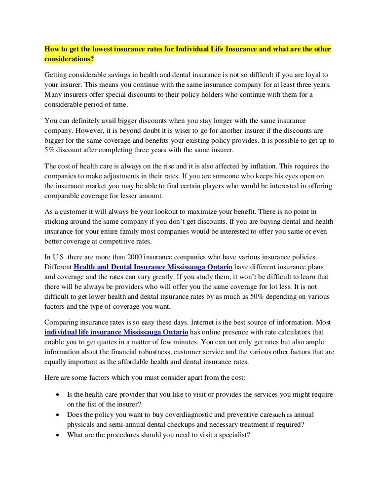 How To Get The Lowest Insurance Rates For Individual Life Insurance A