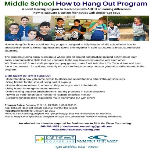 Ride the Wave Counseling Middle School How to Hang Out Program - Ryan Wexelblatt