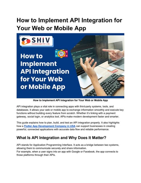 API Integration Essentials for Web and Mobile Applications