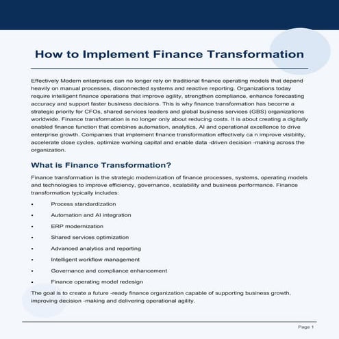 How to Implement Finance Transformation Effectively | PDF