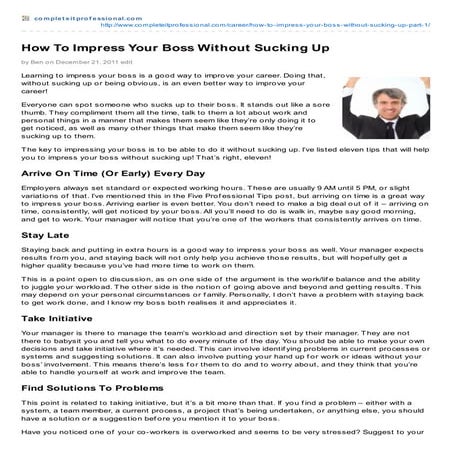 How To Impress Your Boss Without Sucking Up