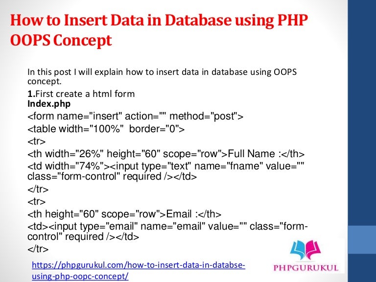 How to insert data in database using php oops concept - PHPGURUKUL