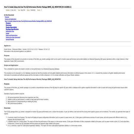 How to install setup-use the aq performance monitor package dbms aq-monitor [...