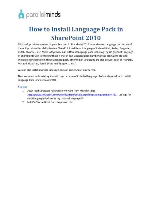 How to install / configure / setup language pack in SharePoint 2010