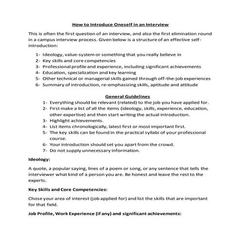 P. I. - Interview Tips for Hotel Management Graduates. How to introduce onese...