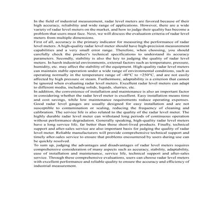 How To Judge The Advantages And Disadvantages Of Radar Level Meter