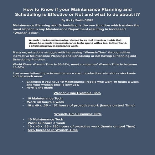 How to know if your maintenance planning and scheduling is not effective