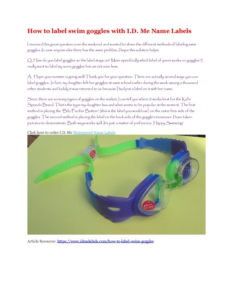 How to label swim goggles with i.d. me name labels
