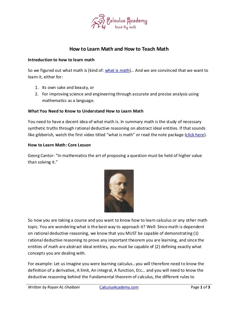 How to Learn Math (and How to Teach Math!)