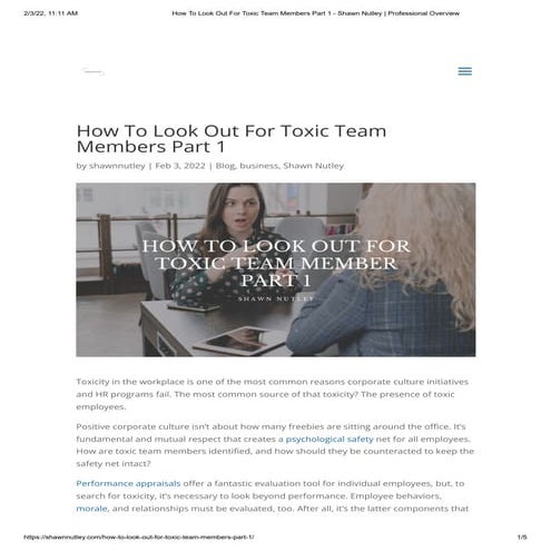 How To Look Out For Toxic Team Members Part 1