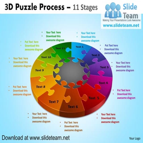 How to make create 3 d puzzle pieces connected  jigsaw  11 stages powerpoint ...
