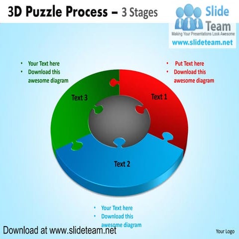 How to make create 3 d puzzle pieces connected  jigsaw  3 stages powerpoint p...