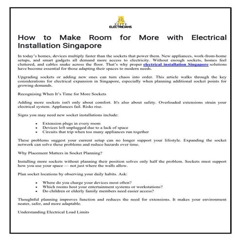 How to Make Room for More with Electrical Installation Singapore.pdf