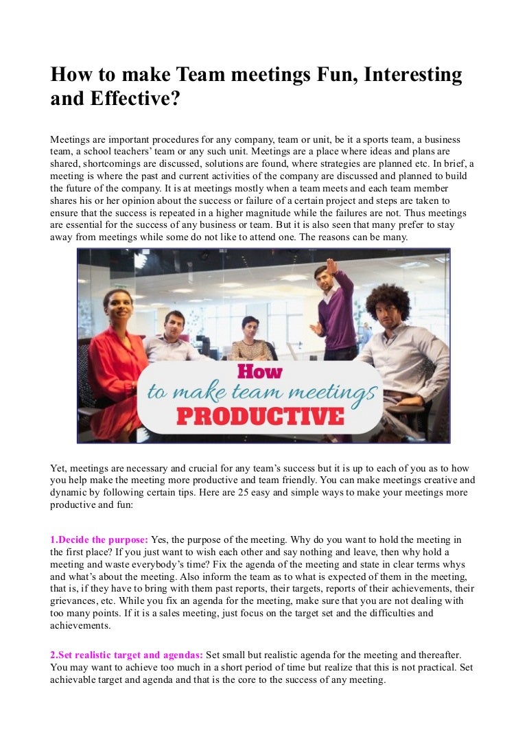 How to make team meetings fun, interesting and effective