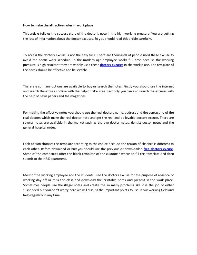 howtomaketheattractivenotesinworkplace 130416044230 phpapp02 thumbnail 4 jpg cb 1366087386 how to get a doctors note for work online