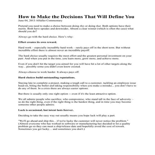 How to make the decisions that will define you