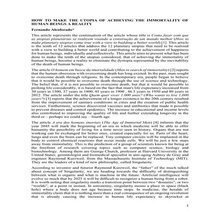 HOW TO MAKE THE UTOPIA OF ACHIEVING THE IMMORTALITY OF HUMAN BEINGS A REALITY...