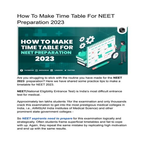 How To Make Time Table For NEET Preparation 2023NEET 2023 Aspirants