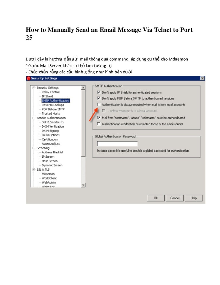 How to manually send an email message via to port 25