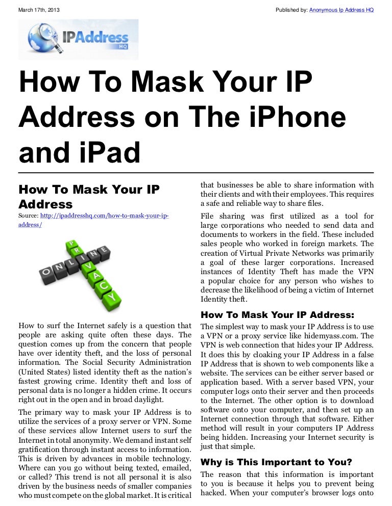 How To Mask Your IP Address on The iPhone and iPad