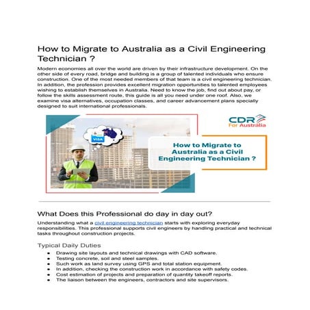 Comprehensive Guide to Migrating as a Civil Engineering Technician to ...