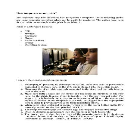 How to operate a computer | DOCX | Computer Peripherals | Computing