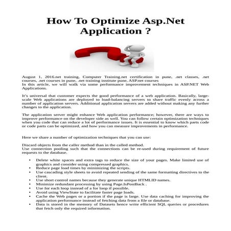 How to optimize asp dot-net application | PDF