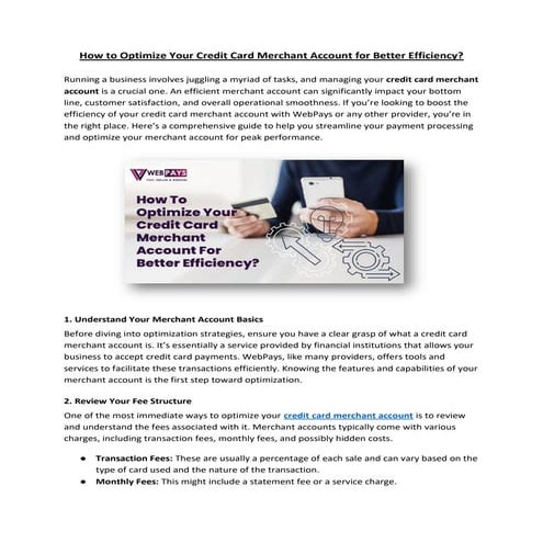 How to Optimize Your Credit Card Merchant Account for Better Efficiency?